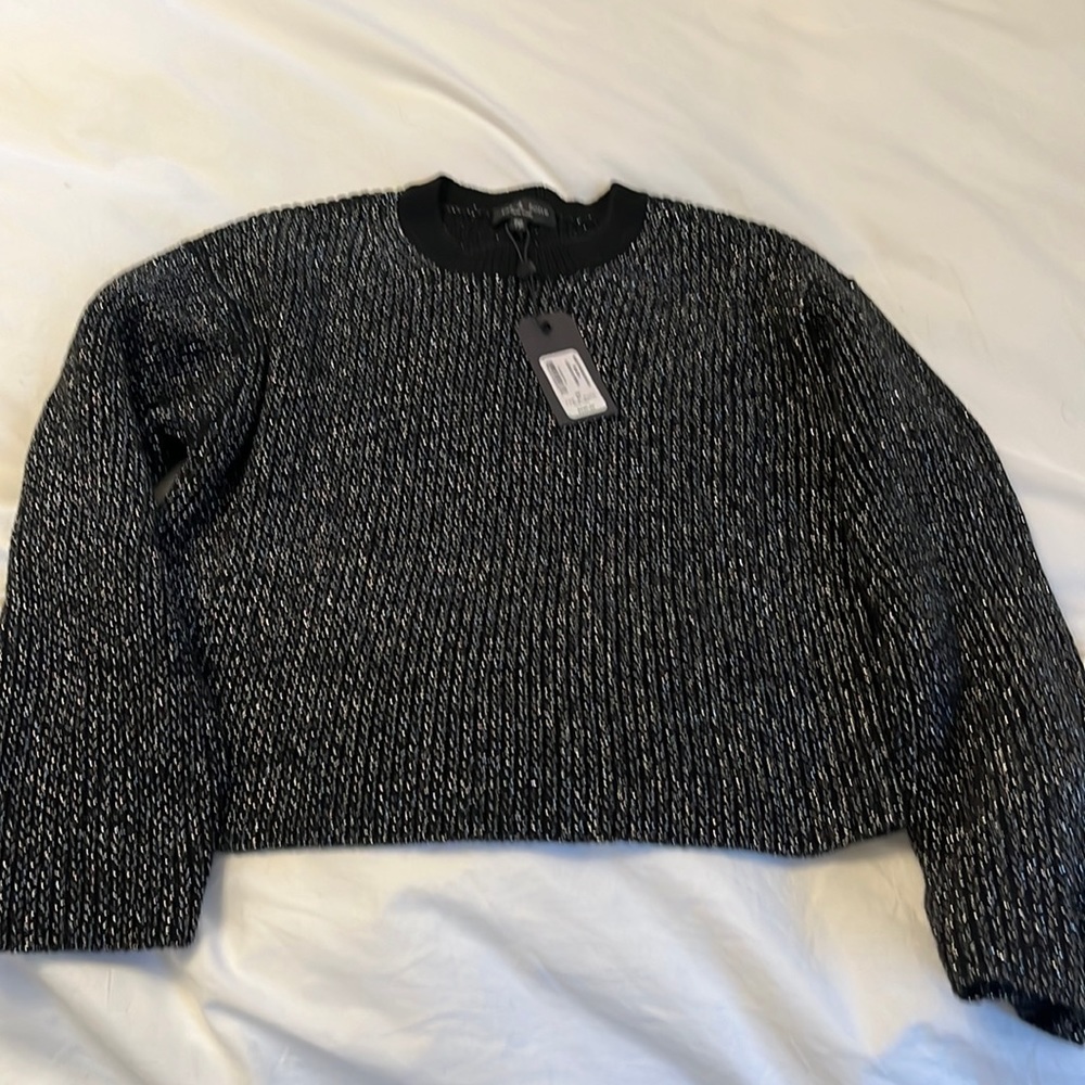 Rag and Bone silver and black crew neck sweater, length 19 inches